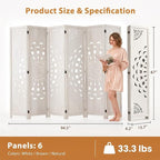 6 Panel Room dividers, 66.9" Boho Double-Sided Carved Screen, Freestanding - Image 5