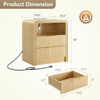 Decofy Fluted Nightstand with Charging Station, 19.7'' Wide Morden End Table - Image 2