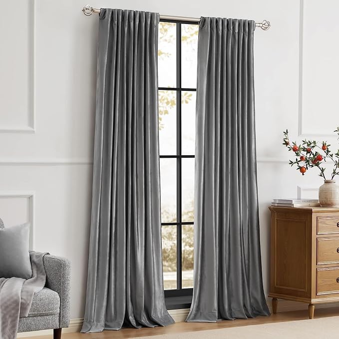 PRIMROSE Dark Grey Velvet Curtains 72 inch Long - Image 7