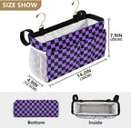 Checkerboard Black Purple Plaid Print Bedside Caddy Storage Bag Bedside - Image 4