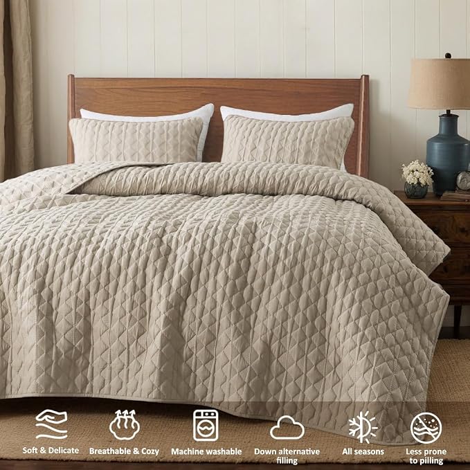 Beige Quilt King Size Bedding Sets - Image 5