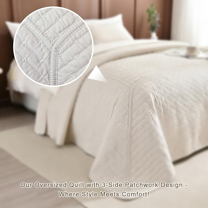 Lady Ann Oversized California King Size 120x120 Bedspread Set, Wheat Quilted - Image 4