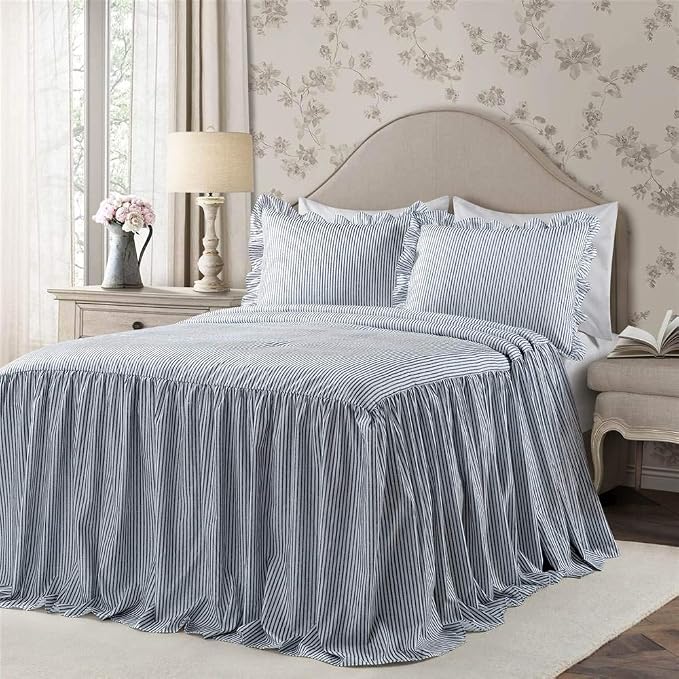 Lush Decor Ticking Stripe Bedspread Full Size 3 Piece Set Navy - Image 5