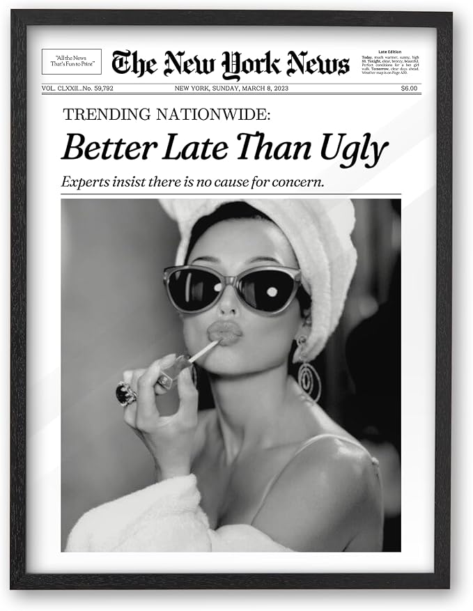 iHery 12x16in Audrey Hepburn Better Late Than Ugly Framed Bathroom Art | by iHery
