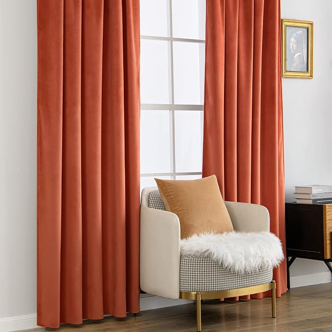 MIULEE Velvet Curtains Extra Wide 66x84 inches Fall Burnt Orange Curtains | - Image 7