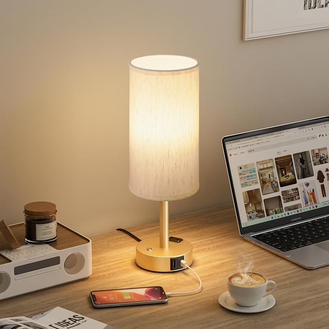 Gold Touch Bedside Lamp for Bedroom, Stepless Dimmable, USB A+C, AC Outlet | - Image 8