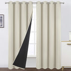100% Blackout Curtains with Black Liner/Light Beige Curtains 52 x 84 Inch/Set by Lemomo