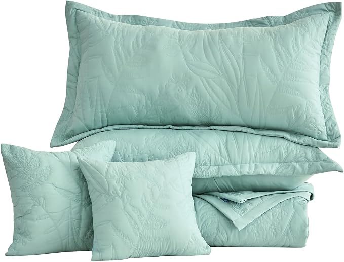 HZ & HY Oversized Queen Bedspreads, Seaglass | Generous Coverage, 5-Piece Quilt - Image 9