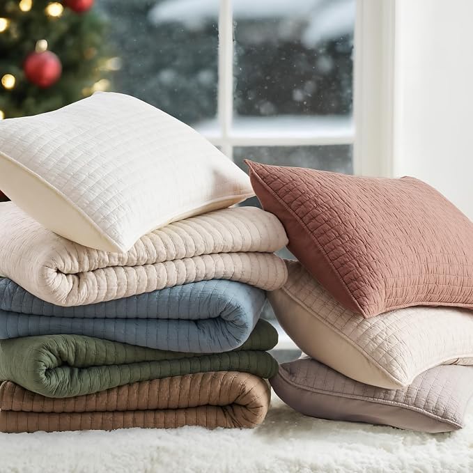 100% Cotton Cross Stitch 3-Piece Quilt Set, Camel Brown | 100% Cotton, Elegant - Image 7
