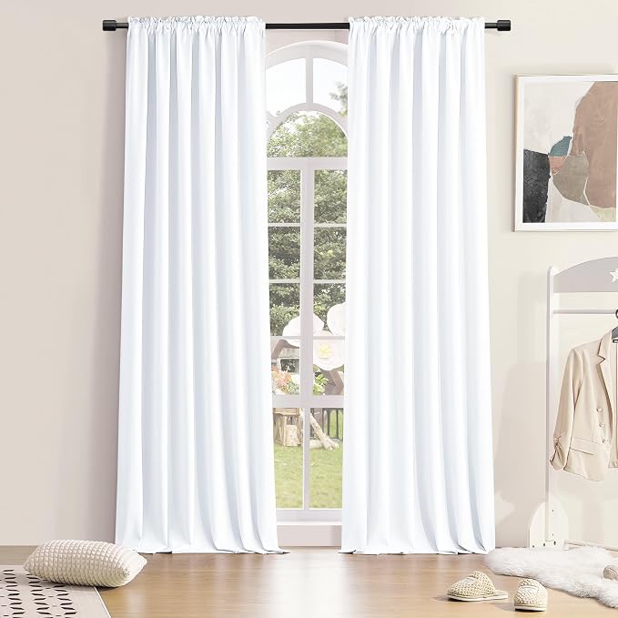 Pure White Room Darkening Curtains Extra Long 108 inch Length by DONREN