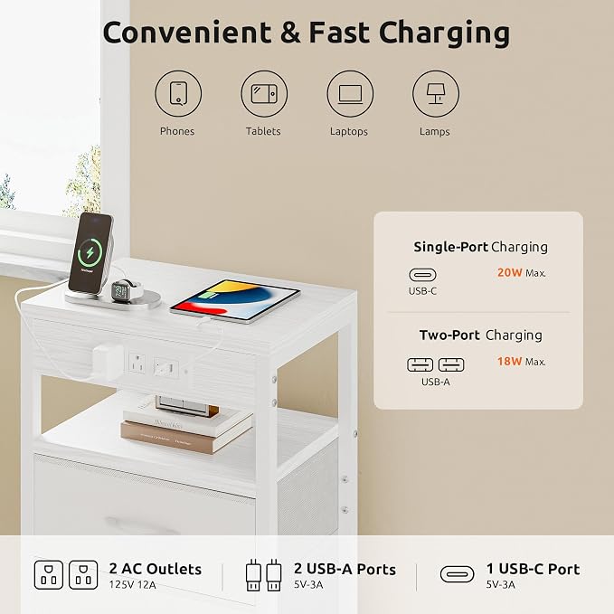 Lazzanto Night Stand with Charger Station - Image 4