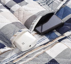Brilliant Sunshine Blue Plaids & Stripes Couch Armrest Cover, Armrest Organizer - Image 5