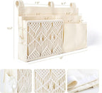 Mkono Bedside Caddy, Macrame Bunk Bed Hanging Organizer, 7 Pockets Ivory | Dorm - Image 5