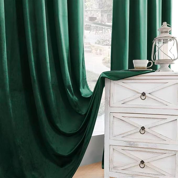 Timeper Green Velvet Curtains 72 inches 2 Panels, Back Tab & Rod Pocket - Image 6