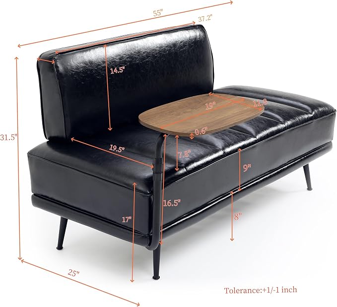 Leather loveseat Sofa, Modern Faux Leather Bedroom Bench - Image 2