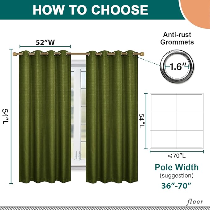 Diraysid 100% Blackout Curtains Olive Green Linen Curtains - Image 6