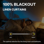 100% Blackout Linen Curtains, Full Shade Complete Light Blocking Drapes Back - Image 7