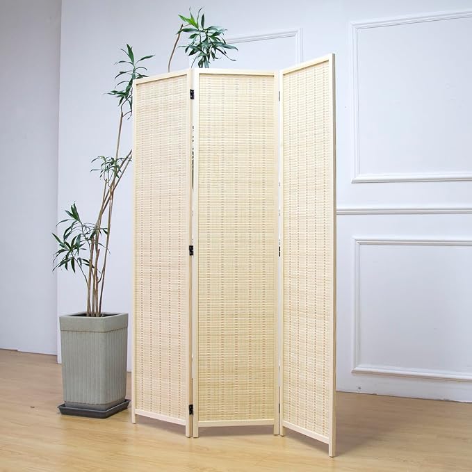 3 Panel Room Divider and Folding Panel Screen, Bamboo Panel Divider Screen by Furnnylane
