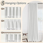 White 100% Blackout Linen Curtains 94 Inch Length 2 Panels Set - Image 6