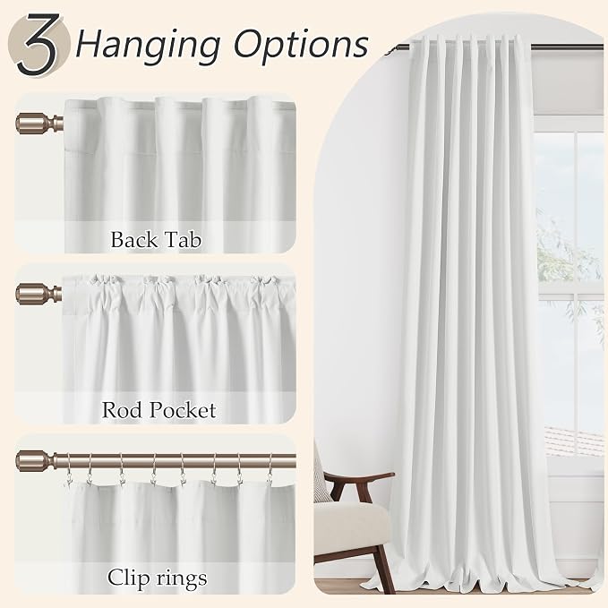 White 100% Blackout Linen Curtains 94 Inch Length 2 Panels Set - Image 6