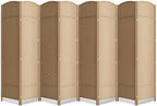 8 Panel Folding Room Divider, Woven Privacy Screen, Light Beige | Solid wood by cocosica