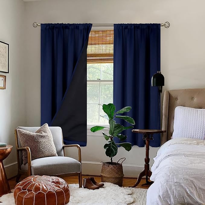 BGment Navy Blackout Curtains for Bedroom 63 Inch Length 2 Panels | Thermal - Image 2