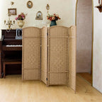 Compact 4 Panel Short Room Divider, 47.2 Inch Tall Double-Sided Rattan Folding - Image 3