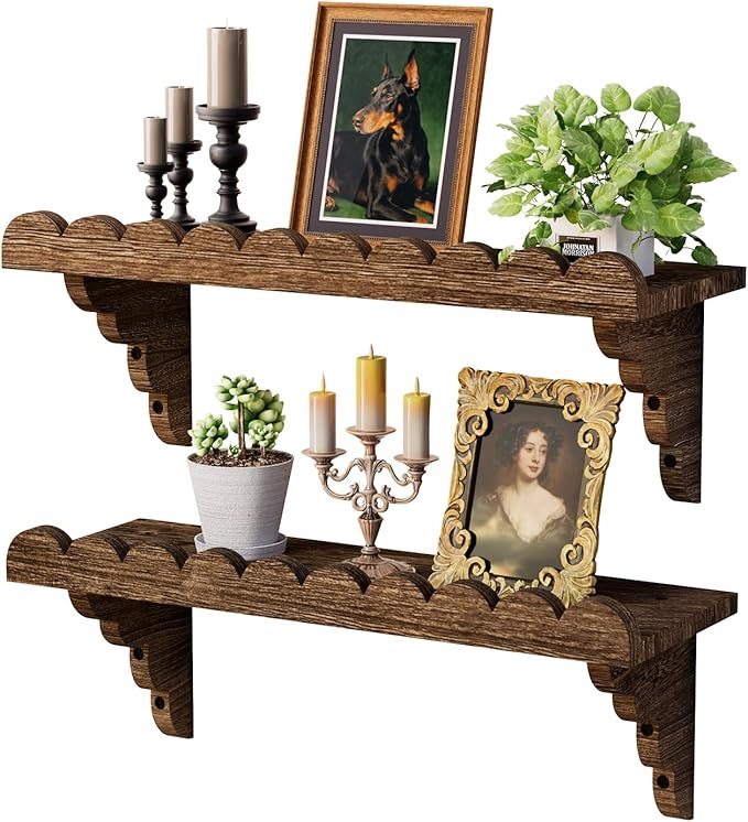 Scalloped Wood Wall Shelf – 17 Inch Floating Shelf by QsQueen