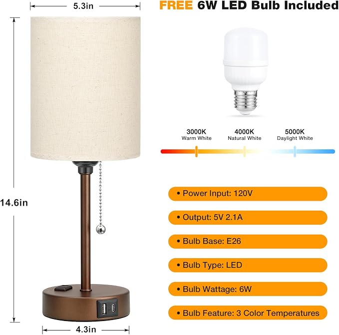Small Bedside Table Lamp for Bedroom, Desk Lamp - Image 3