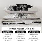 DJY Black White Quilt Queen Size, Boho Floral Bedding Bedspread Set 3 Pcs | - Image 6