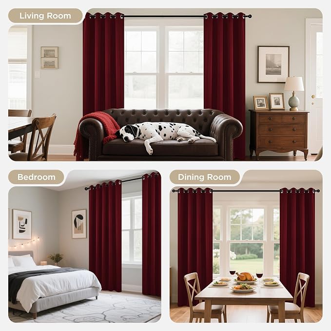 Joydeco Blackout Curtains for Bedroom 72 Inch Drapes 2 Panels Burgundy | - Image 8