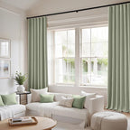 MIULEE 100% Blackout Back Tab Pleat Linen Curtains 50" Wx120 L, Sage Green | 2 - Image 2