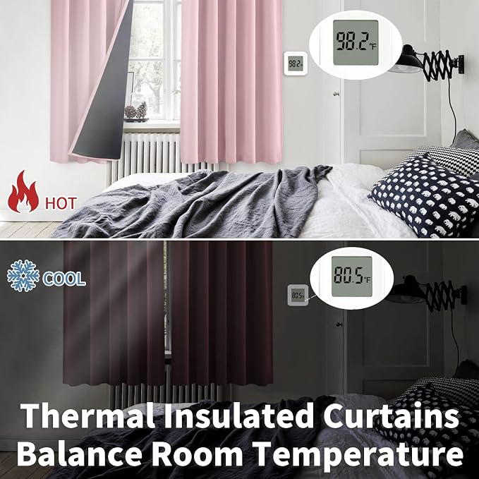 BGment Pink 100% Blackout 63 Inch Curtains 2 Panel Set - Image 6