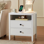 Huuger Nightstand with Charging Station, Bedside Table with Storage, Modern - Image 4