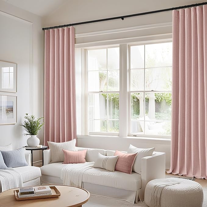 MIULEE 100% Blackout Back Tab Pleat Linen Curtains 50" Wx120 L, Light Pink | 2 - Image 2