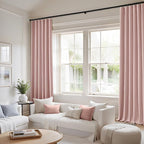 MIULEE 100% Blackout Back Tab Pleat Linen Curtains 50" Wx120 L, Light Pink | 2 - Image 2