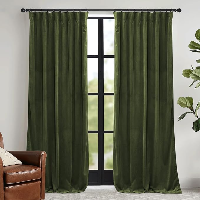 RYB HOME Olive Green Velvet Curtains by RYBHOME
