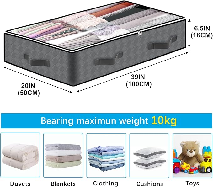 BiCINE 8 Pack Under Bed Storage, 90L Foldable Closet Containers Organizers | - Image 3