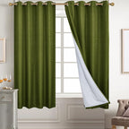 Diraysid 100% Blackout Curtains Olive Green Linen Curtains - Image 2