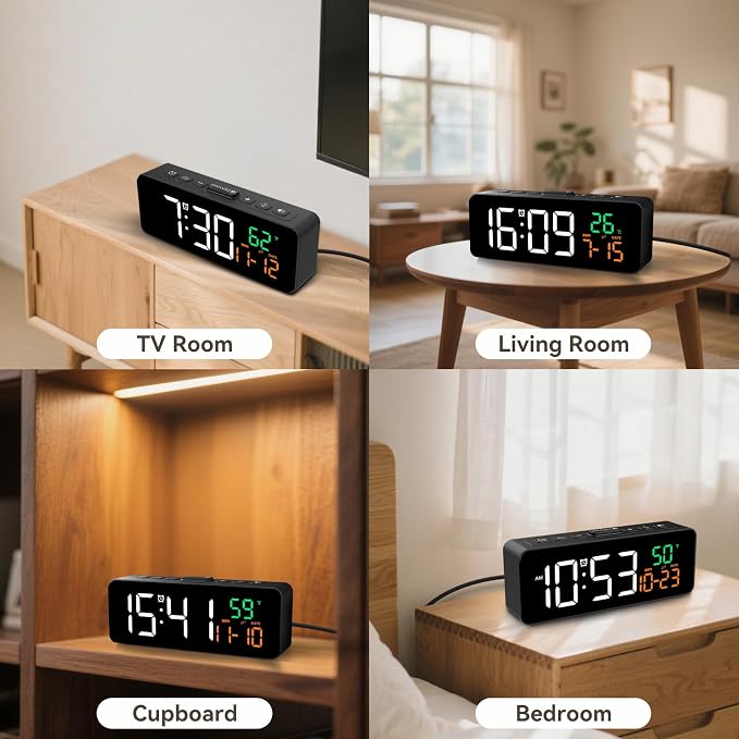 3-in-1 Digital Clocks for Living Room, Small & Compact Alarm Clock | Temperature - Image 7