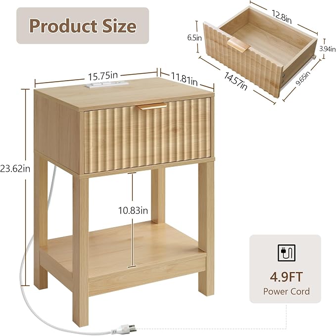 Nasonet Night Stand Set 2, Fluted Nightstand - Image 2