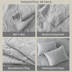 Light Grey Damask Quilt King Size Bedding Sets - Image 6