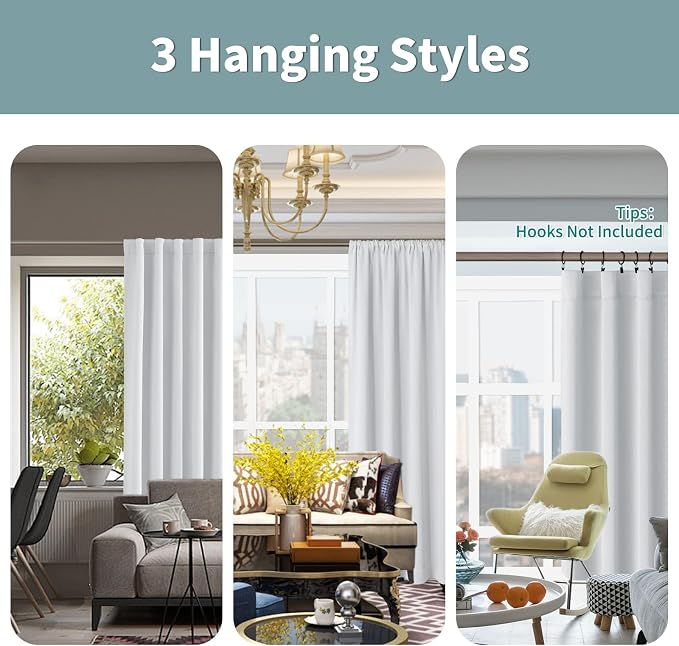 BGment Greyish White 100% Blackout 48 Inch Curtains - Image 3