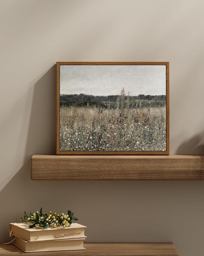 InSimSea Framed Canvas Wall Art Vintage Decor, Wildflower Field Canvas Wall Art - Image 2
