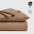 100% Cotton Cross Stitch 3-Piece Quilt Set, Camel Brown | 100% Cotton, Elegant - Image 6