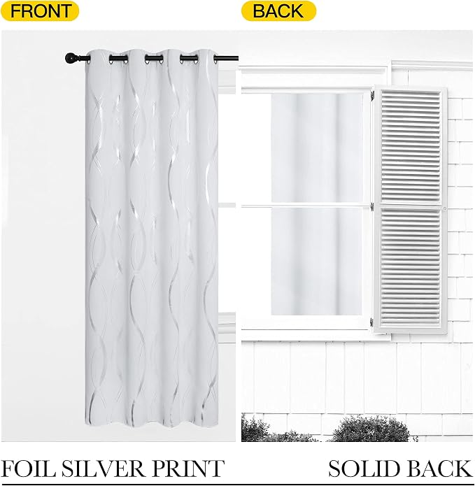 NICETOWN Greyish White Wave Line Printed Curtain 2 Panels Set - Image 6