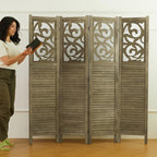 Room Divider Wood Carved Wall Divider Indoor Folding Portable Partition Screen - Image 9