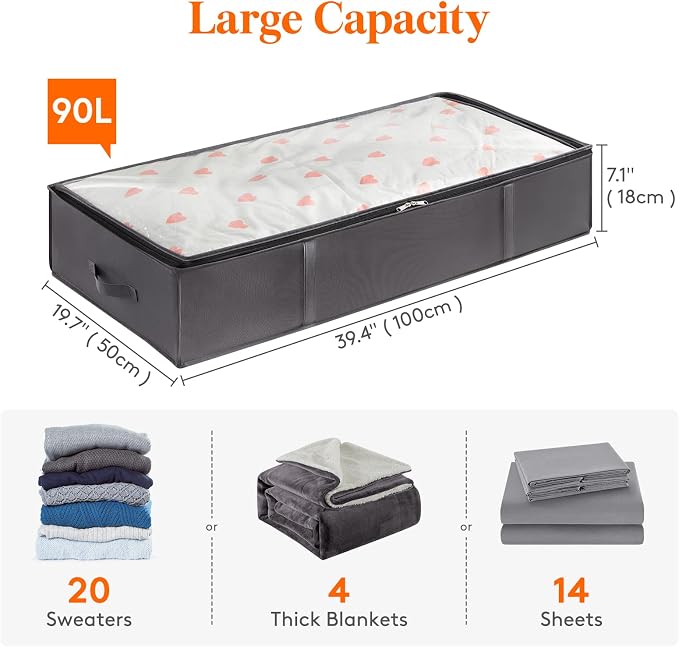 Lifewit 95L 8 Pack Under Bed Storage Containers, Large Capacity Blanket Storage - Image 2