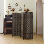 Compact 3 Panel Short Room Divider, 47.2 Inch Tall Double-Sided Rattan Folding - Image 3