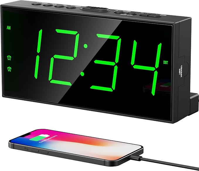 Digital Alarm Clock for Bedroom, Large Big Numbers Display Dual Alarms | by PPLEE